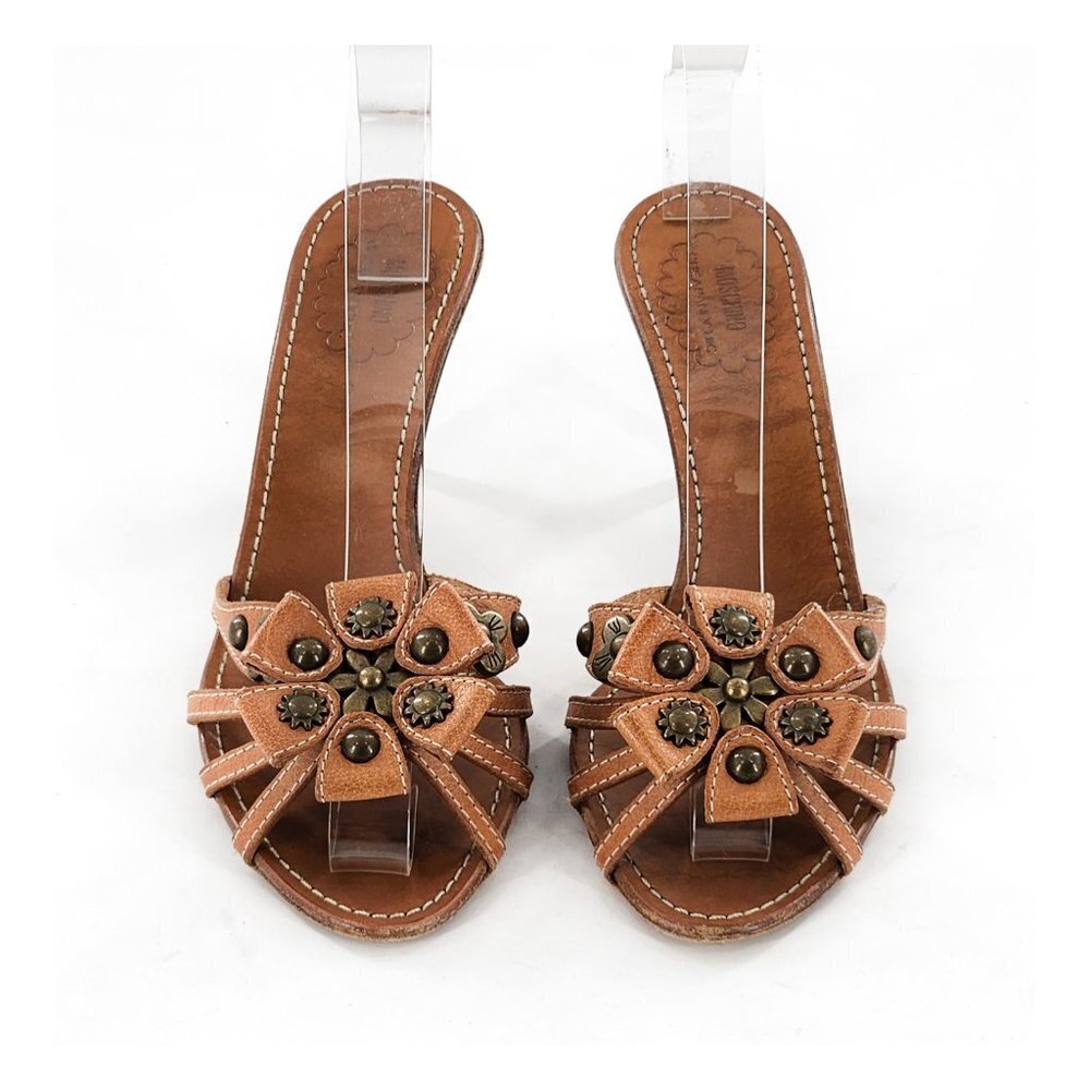Moschino Brown Embellished peep toe kitten heel Sandals